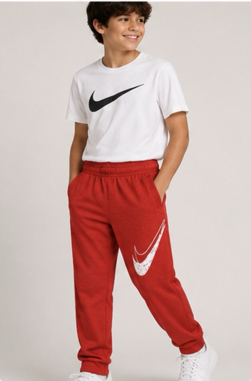 Nike Boys L Red Training Pants White Swoosh Athletic Sweatpants NWT HF4418-657